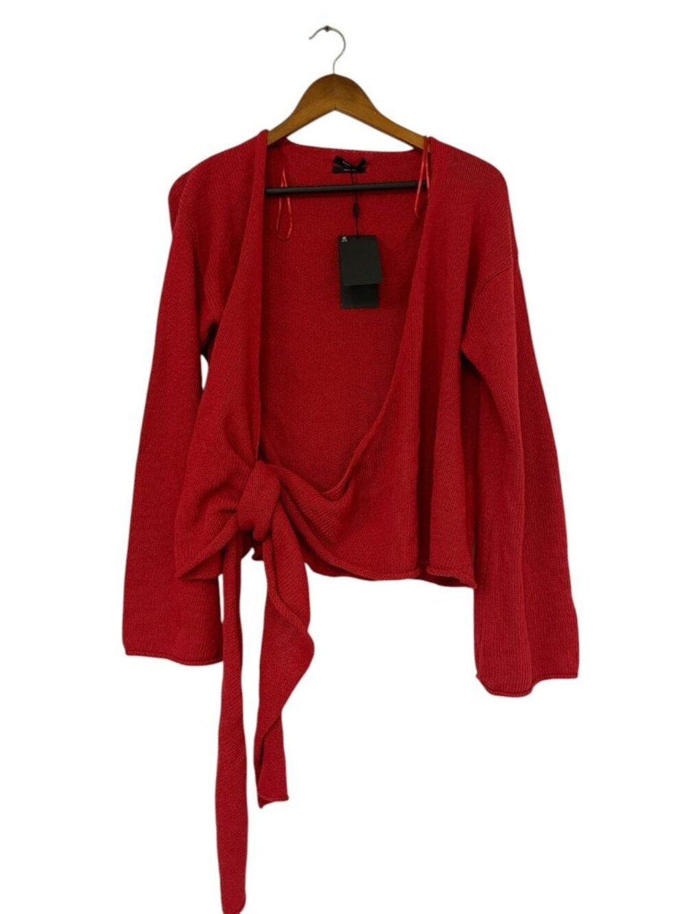 Massimo Dutti Womens Tie-Front Wrap Sweater M Red Knit Long Sleeve 5700/578 NWT